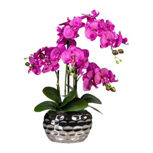 Gasper Umělá orchidej v oválné stříbrné váze, 55 cm, fialová